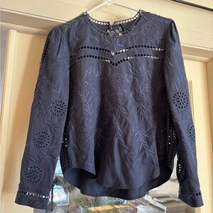 Dark Blue Embroidered SEA New York Long Sleeve Blouse Women's Size 0